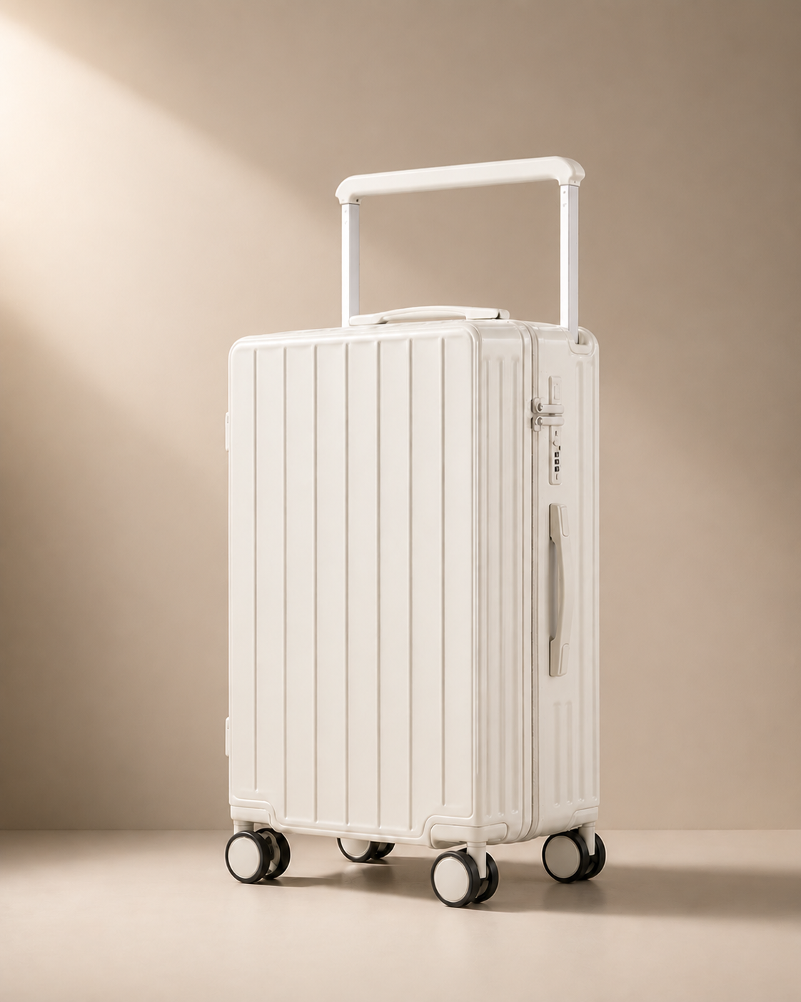 Portloe cabin suitcase in white, premium studio product view