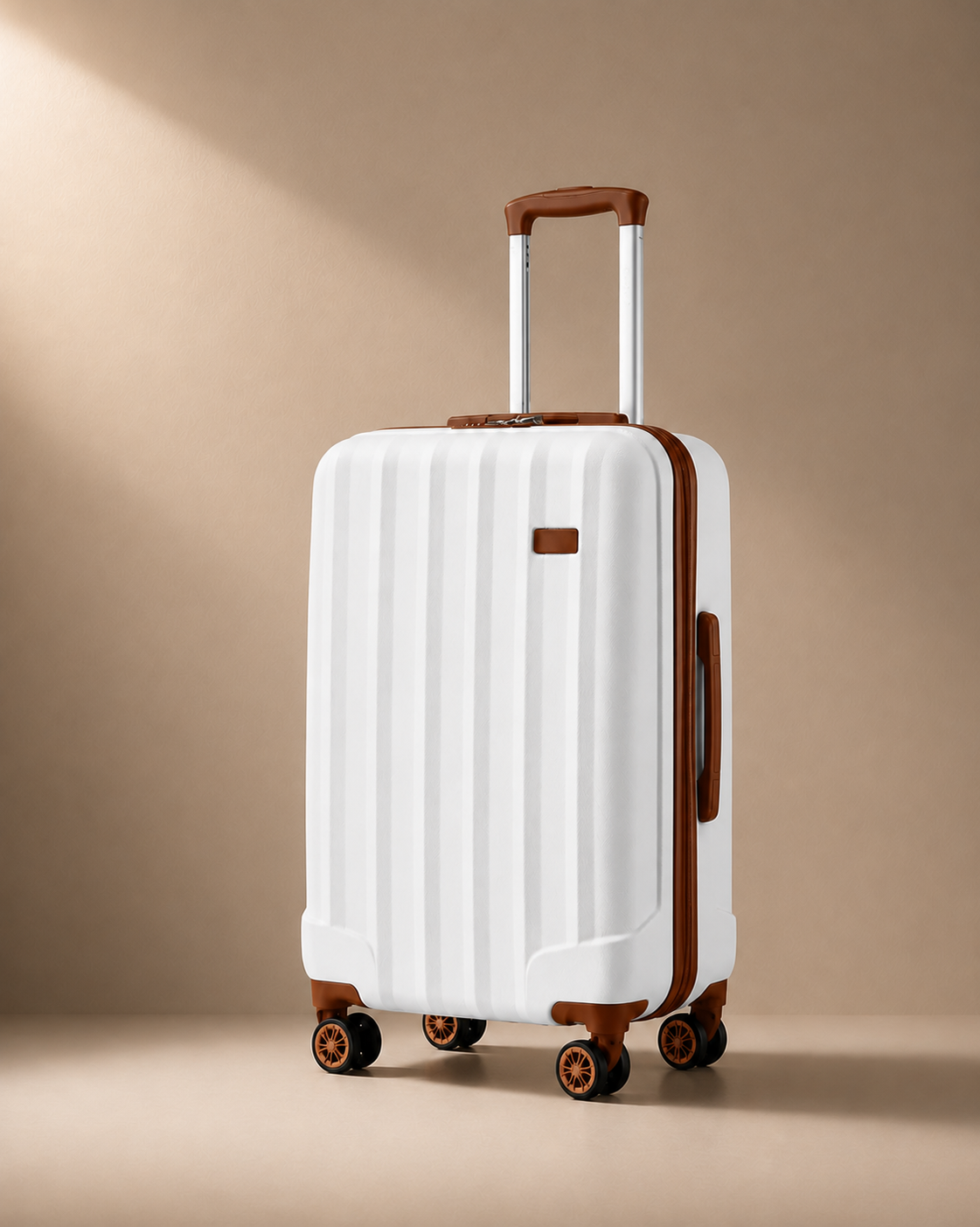 Exmouth hard shell cabin suitcase in white, premium studio product view
