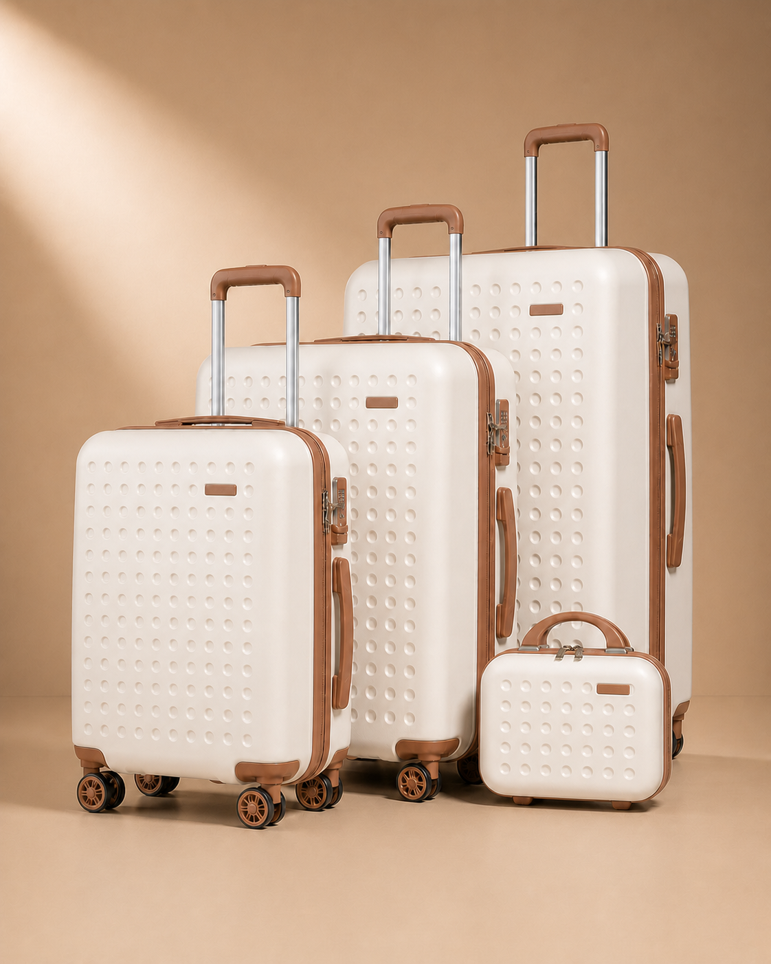 Porthgwarra 4 Piece Hard Shell Suitcase Set with Travel Bag in Beige
