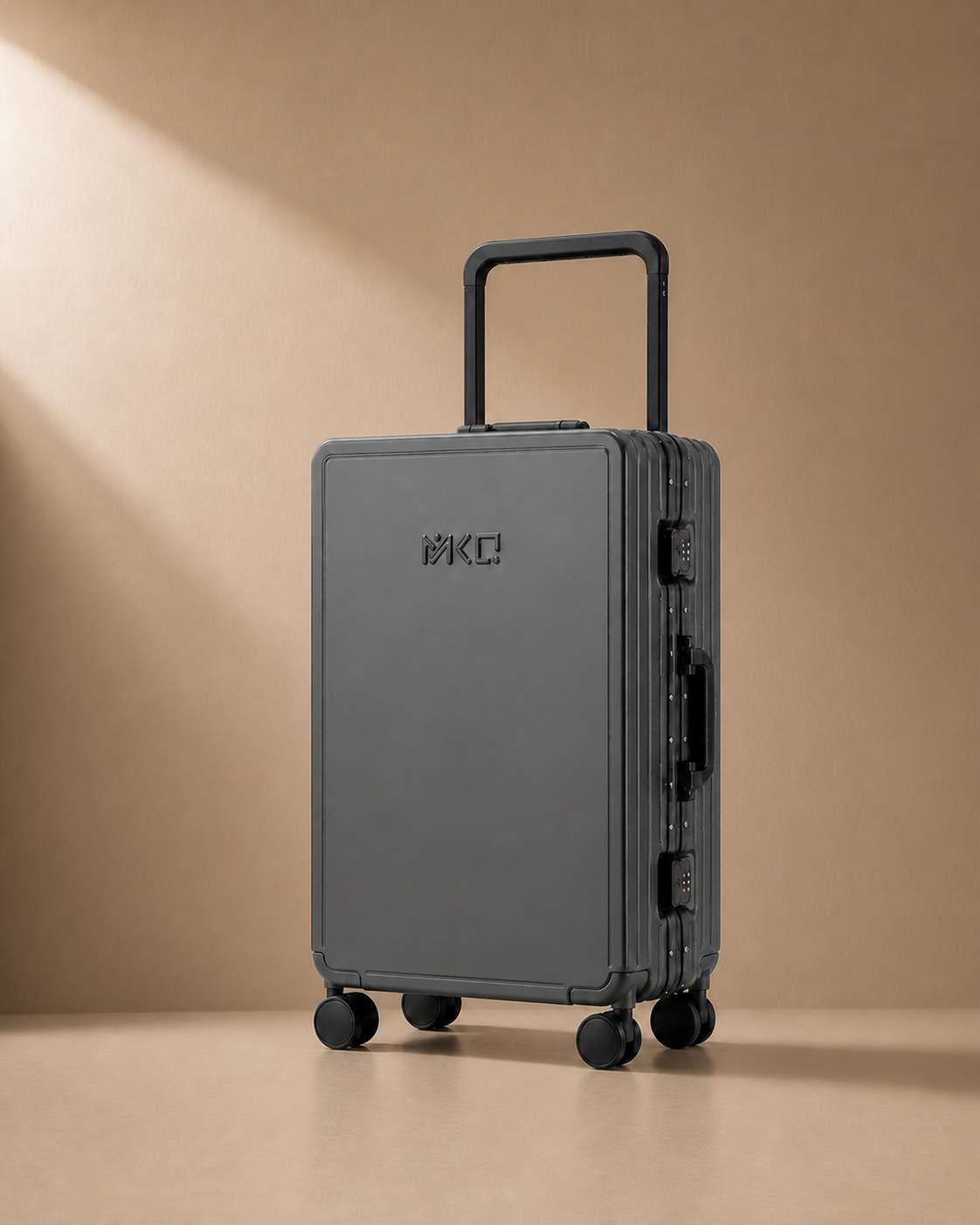 Grey Mevagissey aluminium frame cabin suitcase with secure latch locks