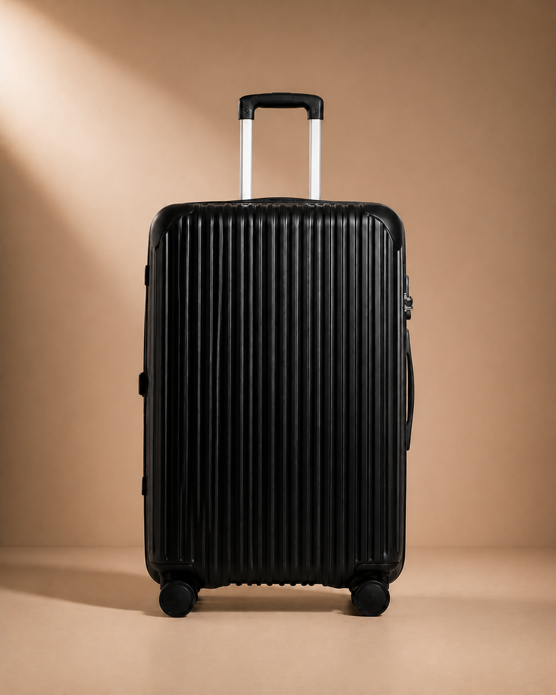 Cullen hard shell 28 inch suitcase in black - rear studio view