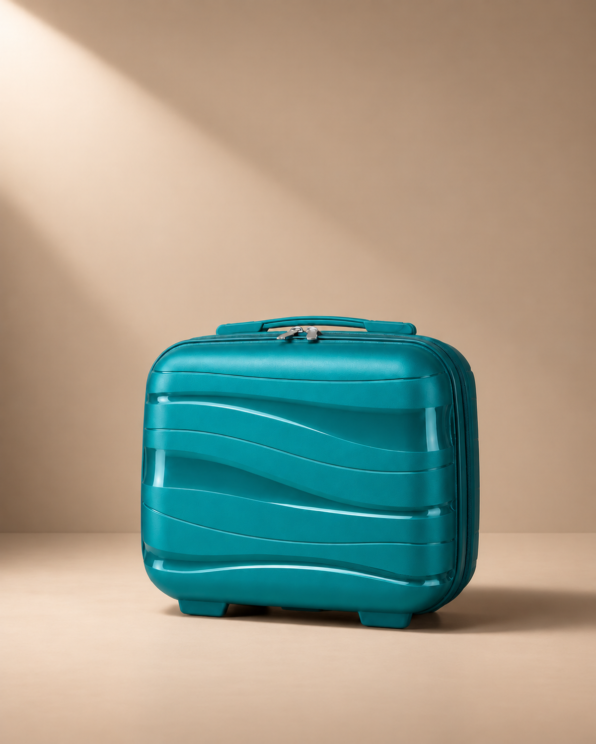 Housel deep teal 14 inch hard shell travel makeup case with compact hard shell design for organised travel.