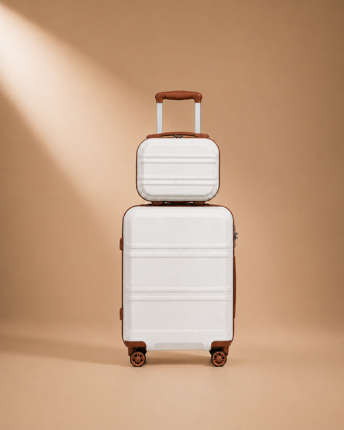 Tenby white and brown two-piece suitcase set — premium studio product view