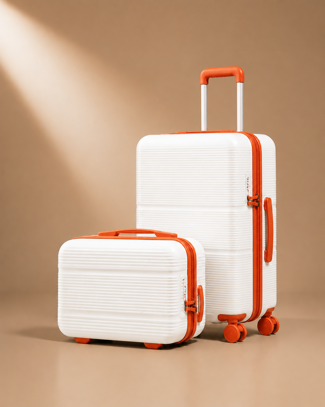Trebah Travel Makeup Case with Vanity Case - White and Orange 13 and 20 Inch Set