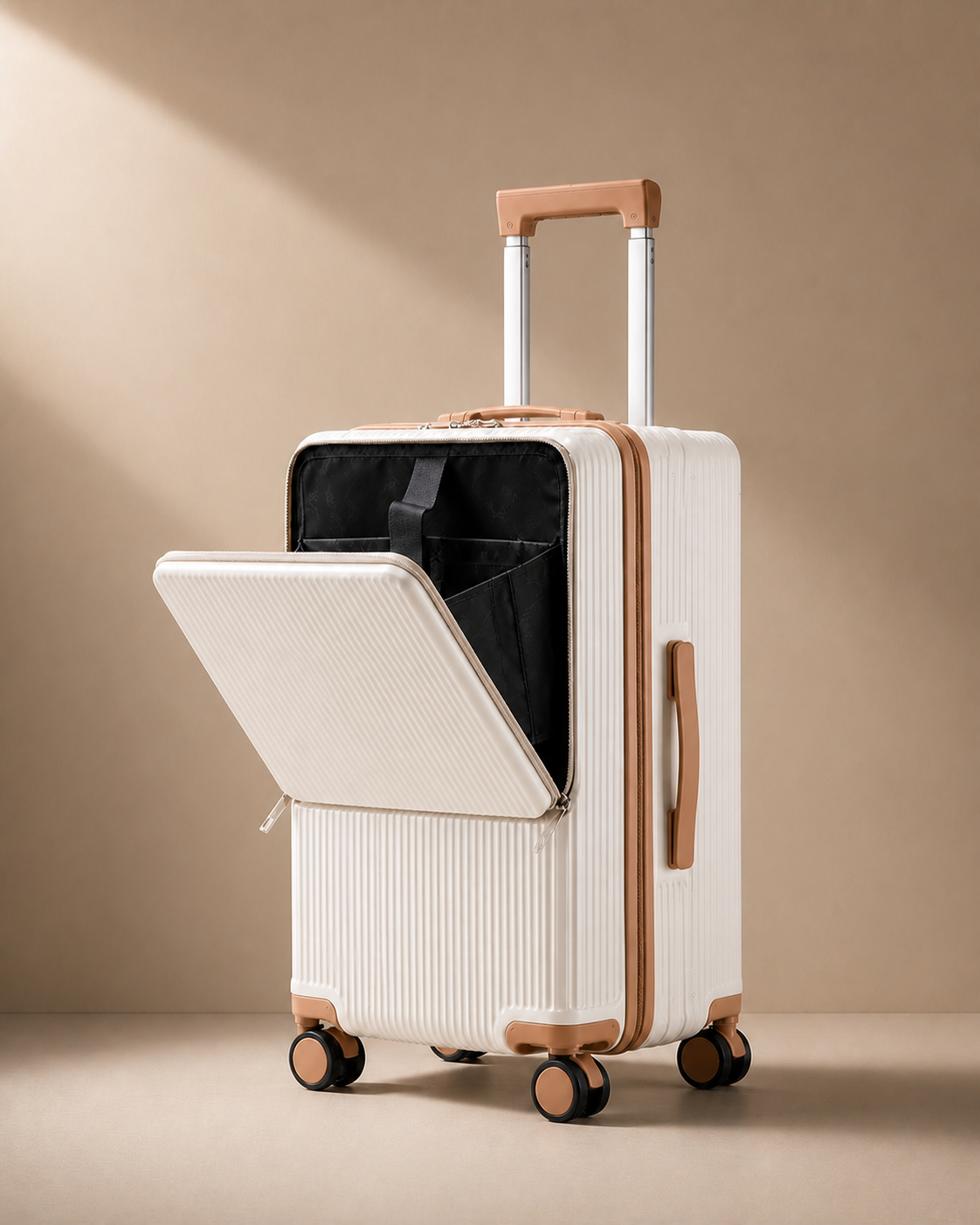 White Looe Aluminium Frame Cabin Suitcase with Cup Holder and USB Port - 20/24/26 Inch