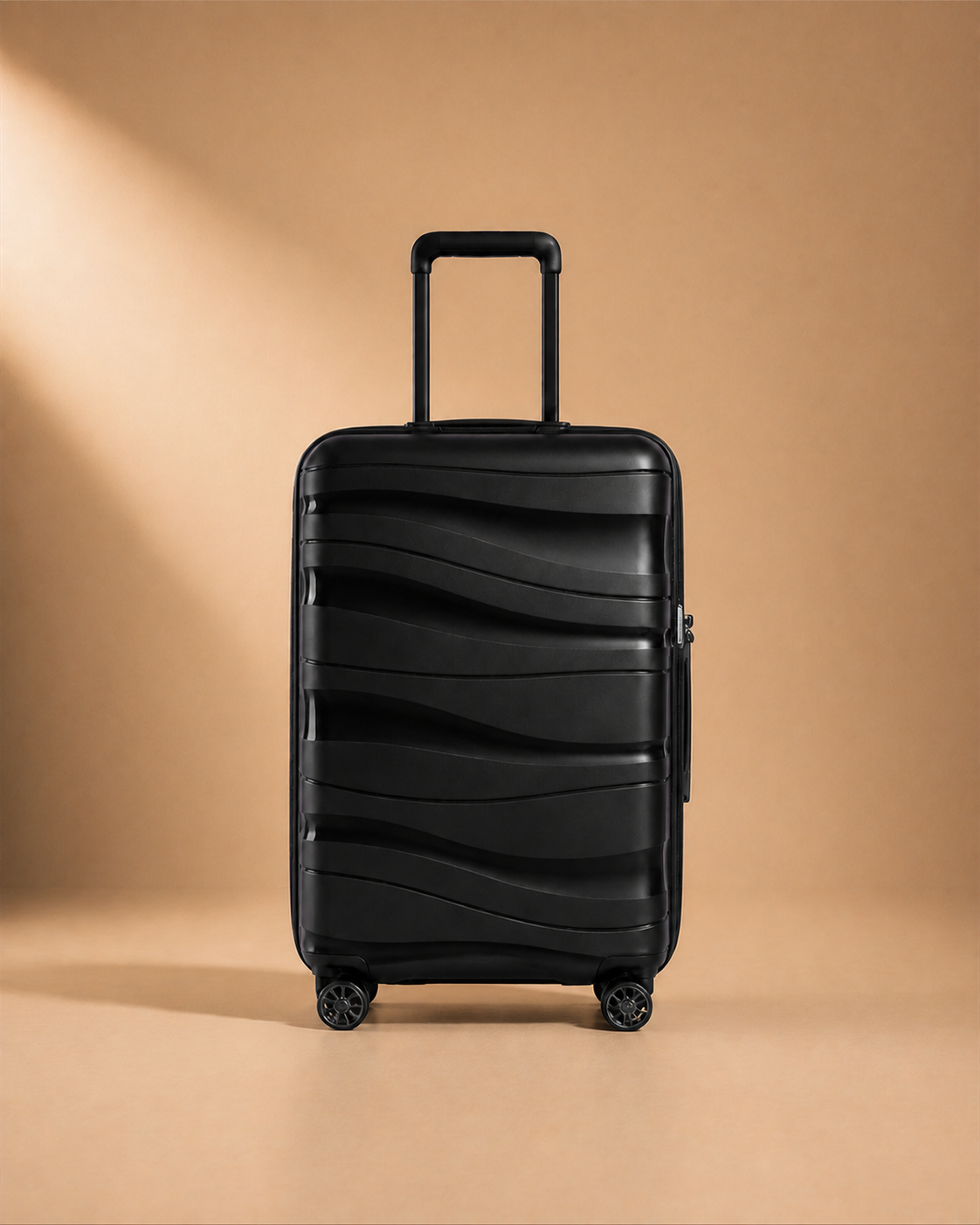Crovie Large Capacity 3 Piece Hard Shell Suitcase Set - 20/24/28 Inch black suitcase front view