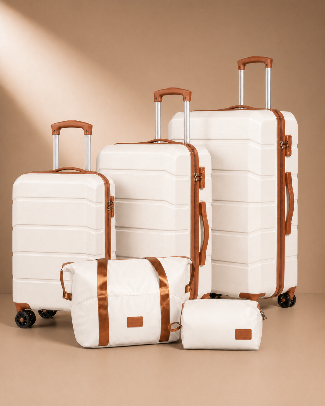 Lavenham 5 Piece Hard Shell Suitcase Set with Travel Bag in White