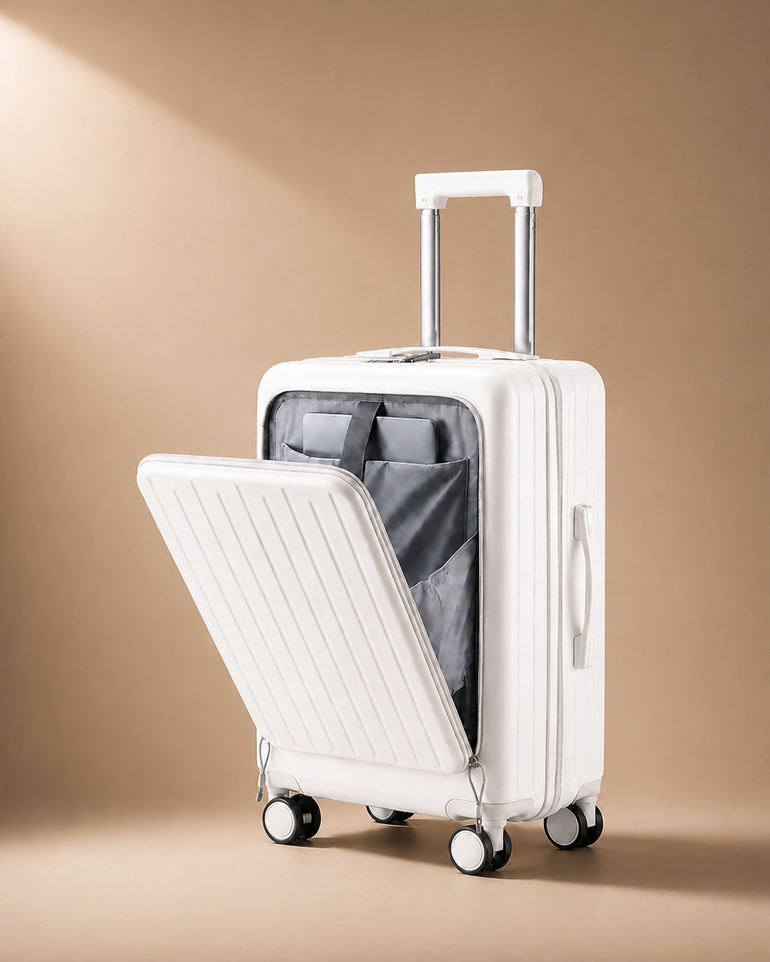 Bantham Front-Opening Cabin Suitcase with USB Port - 20-28 Inch in White