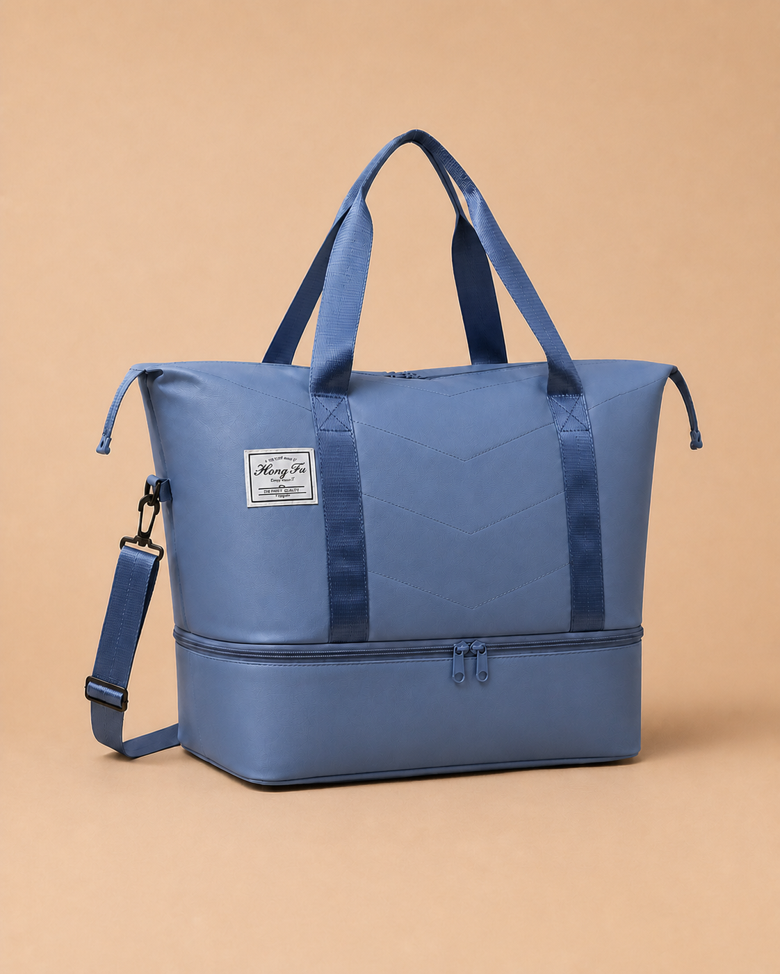Blue Coniston large capacity expandable travel bag with shoulder strap