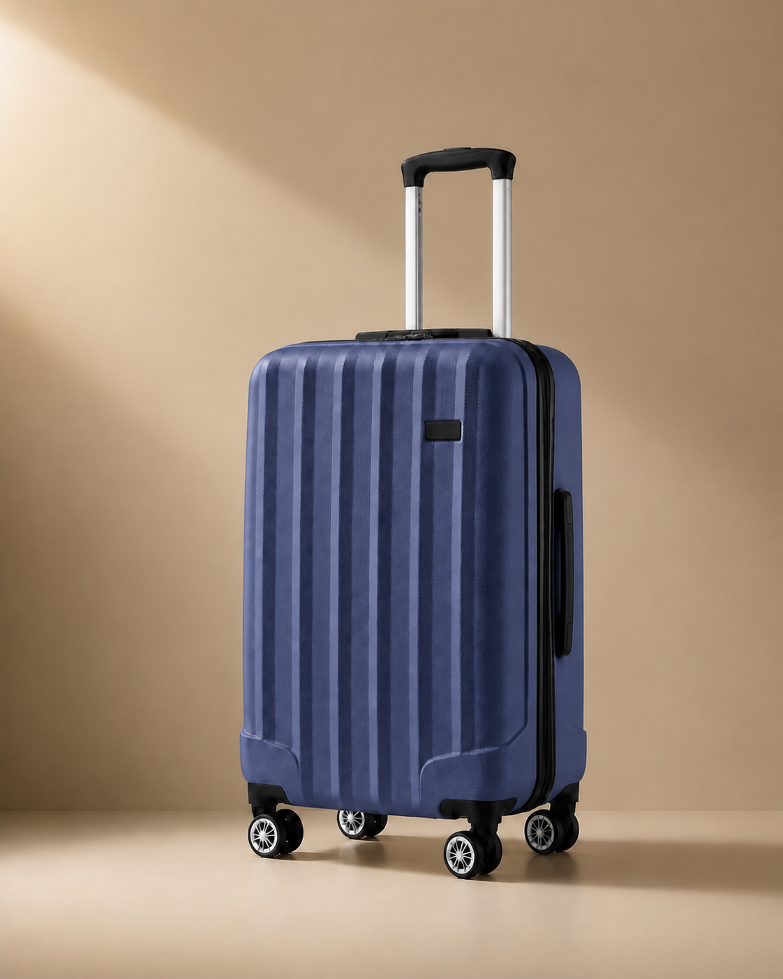 Exmouth hard shell cabin suitcase in blue, premium studio product view