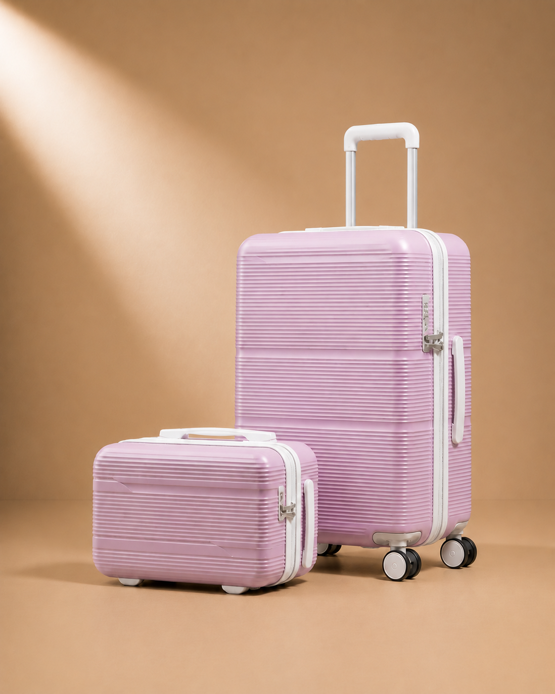 Trebah Travel Makeup Case with Vanity Case - Pink and White 13 and 20 Inch Set