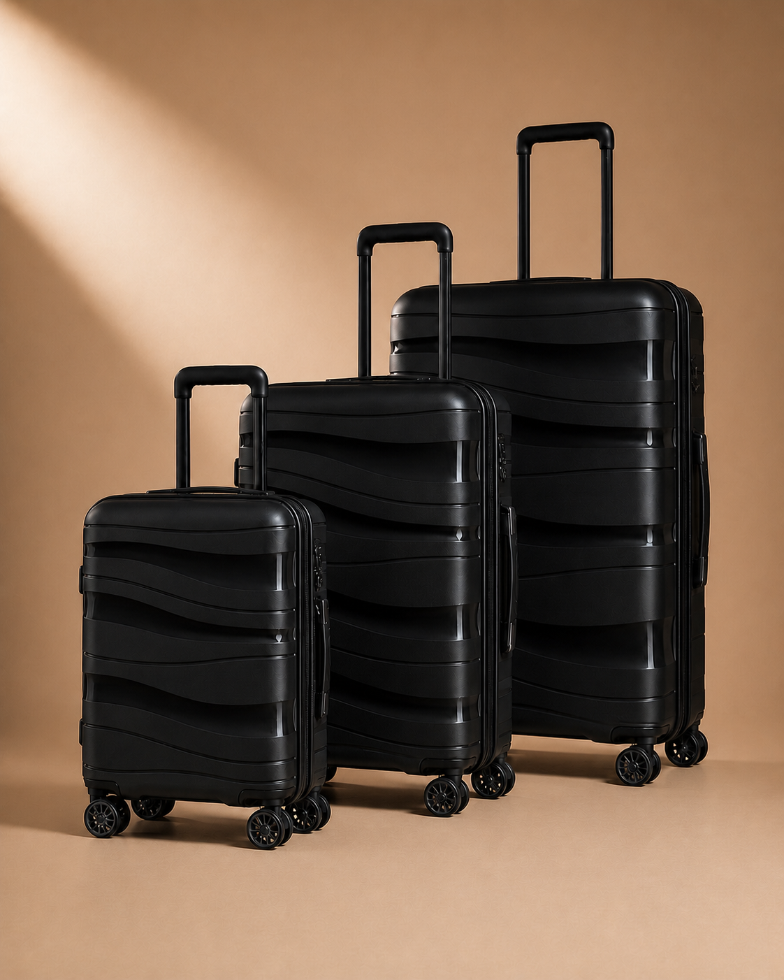 Crovie Large Capacity 3 Piece Hard Shell Suitcase Set - 20/24/28 Inch black side view