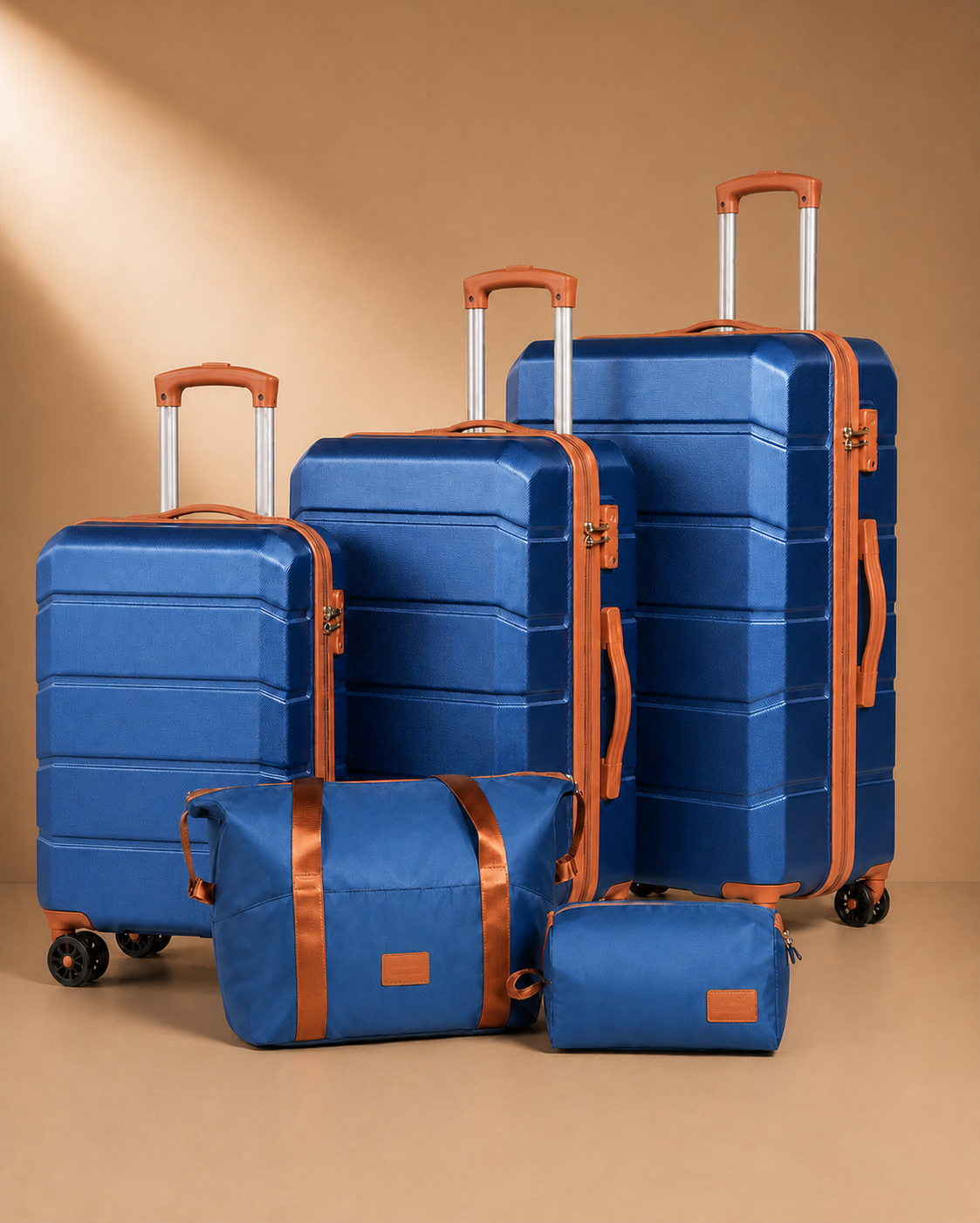 Lavenham 5 Piece Hard Shell Suitcase Set with Travel Bag in Blue