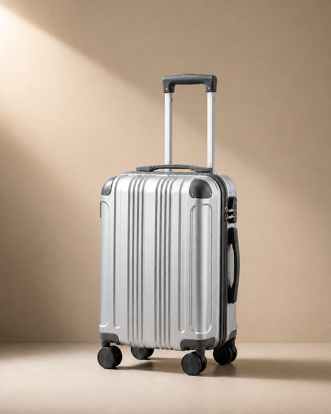 Warkworth grey lightweight 20 inch cabin suitcase with hard shell and smooth spinner wheels