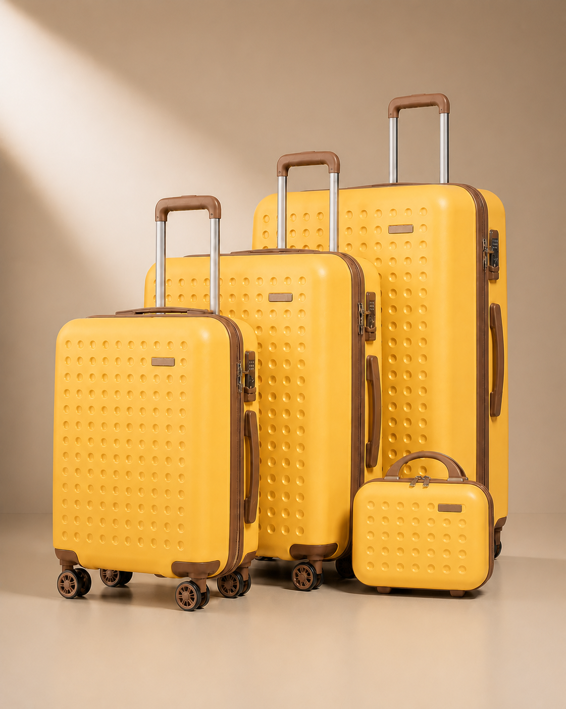 Porthgwarra 4 Piece Hard Shell Suitcase Set with Travel Bag in Yellow
