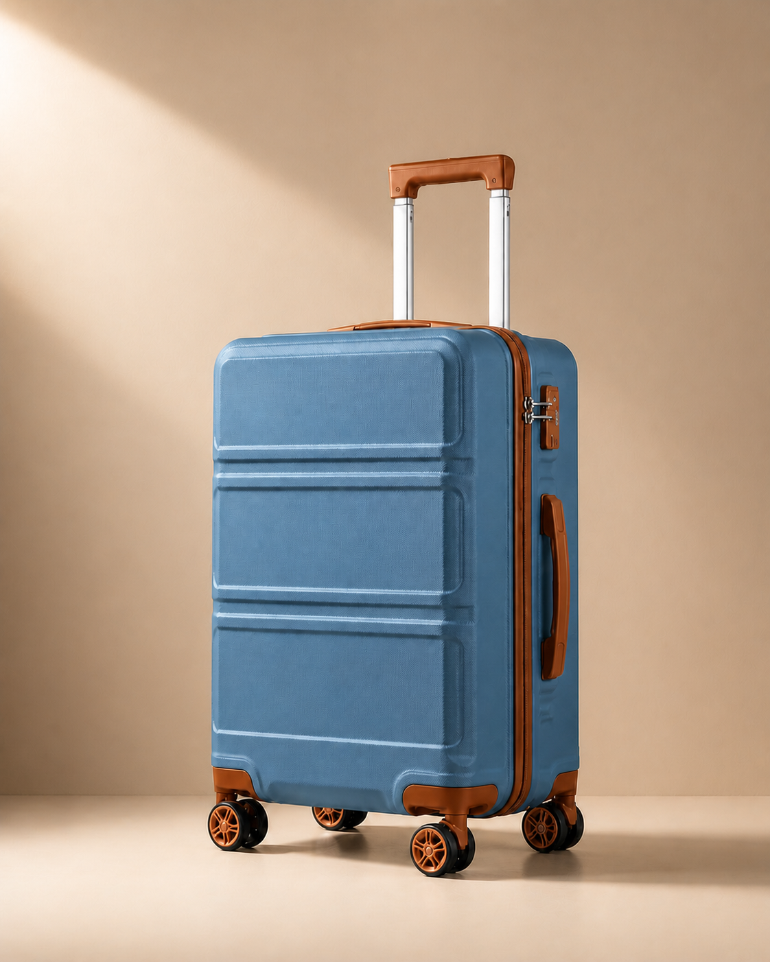 Bamburgh Large Capacity Hard Shell Cabin Suitcase - 20/24/28 Inch in Blue Grey Brown