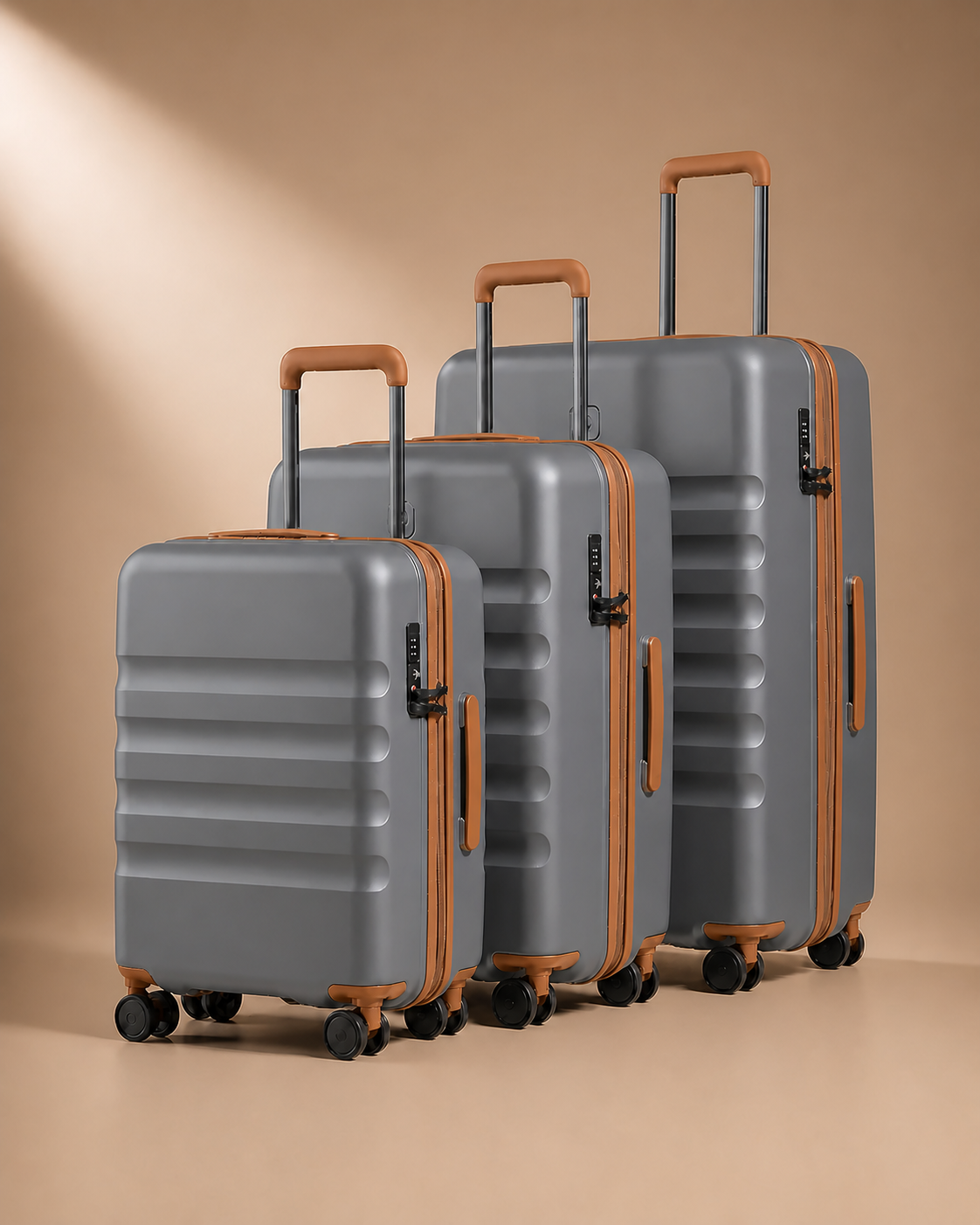 Staithes 3 Piece Hard Shell Suitcase Set in Grey & Brown - 20/24/28 Inch