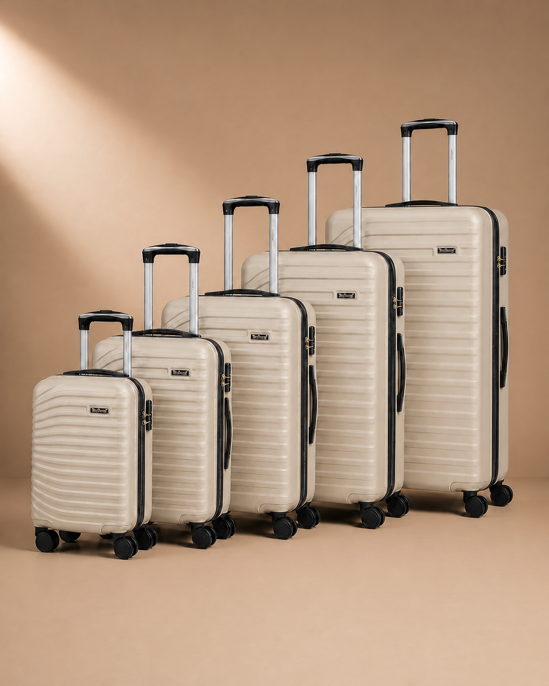 Portree 5 Piece Hard Shell Suitcase Set - 18/20/26/29/32 Inch in Beige - premium cleaned studio product photo
