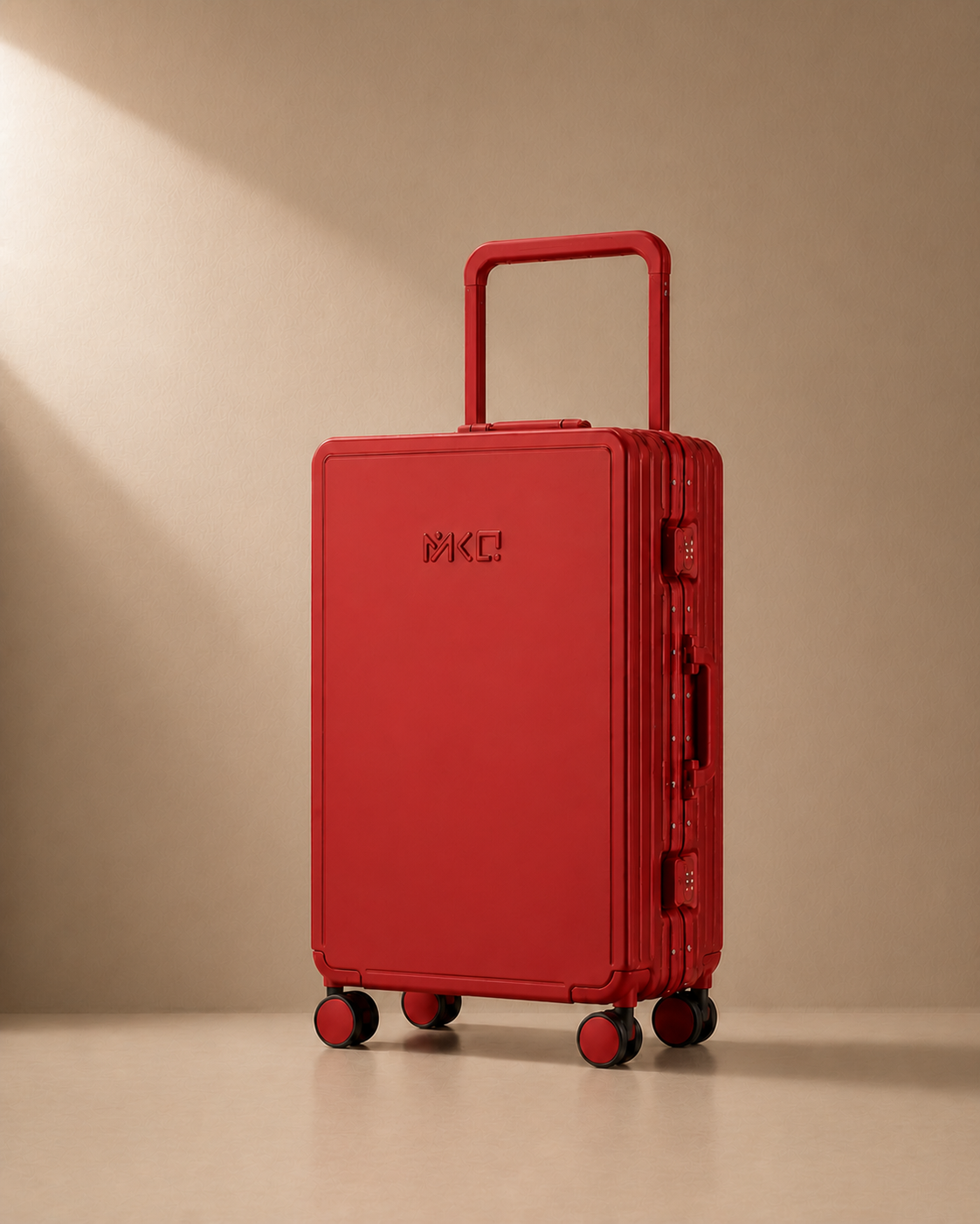 Red Mevagissey aluminium frame cabin suitcase with secure latch locks