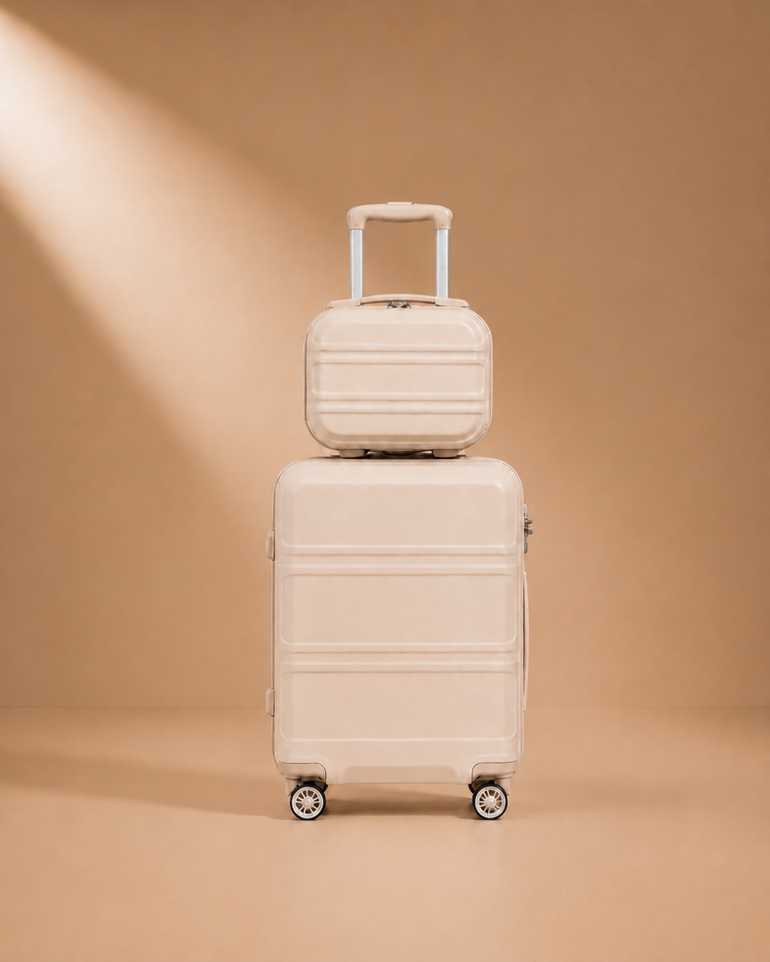 Tenby beige two-piece suitcase set — premium studio product view