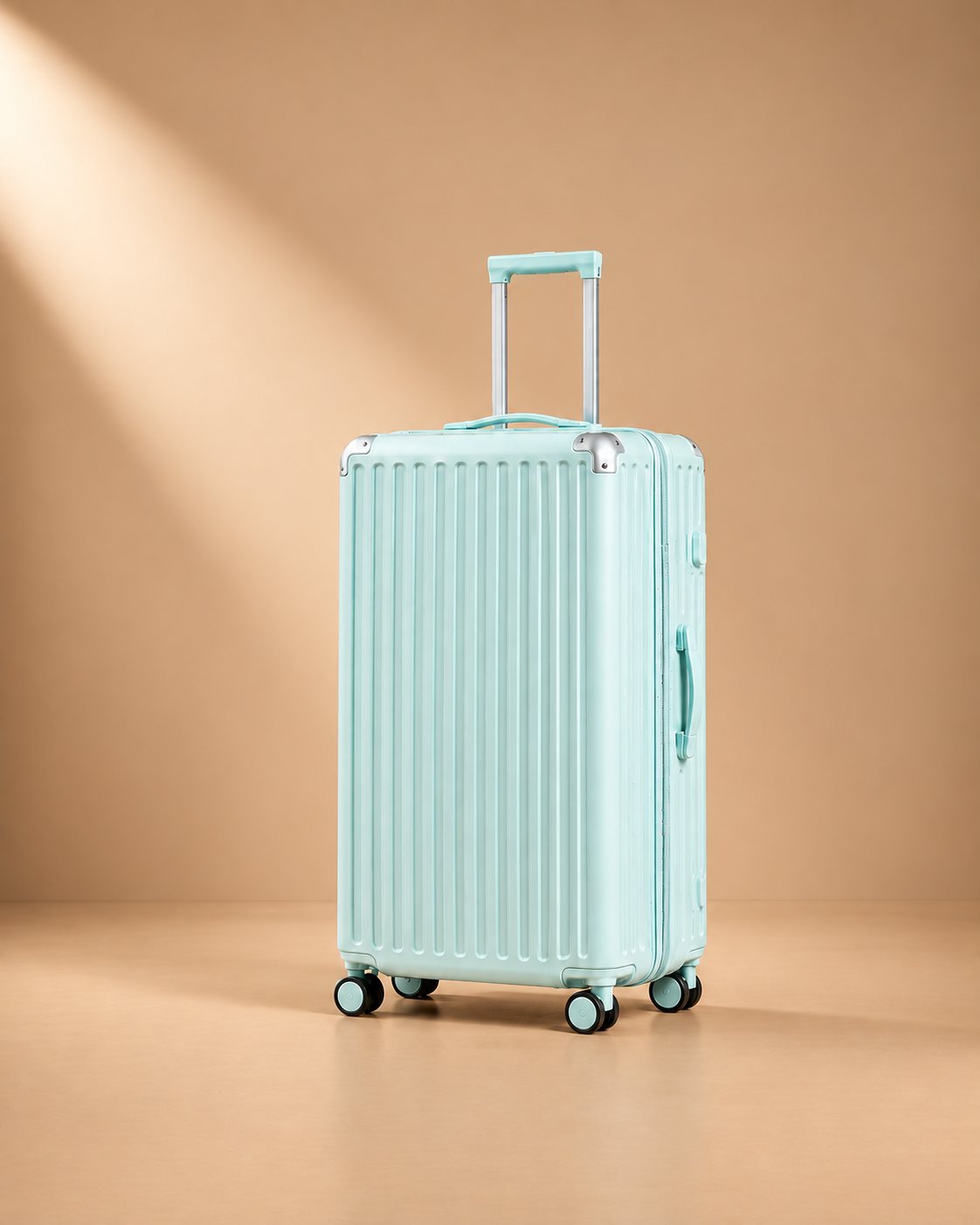 Tresaith mint hard shell cabin suitcase with ribbed shell, side handle and spinner wheels