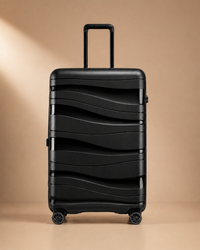 Crovie Large Capacity 3 Piece Hard Shell Suitcase Set - 20/24/28 Inch black suitcase close front view