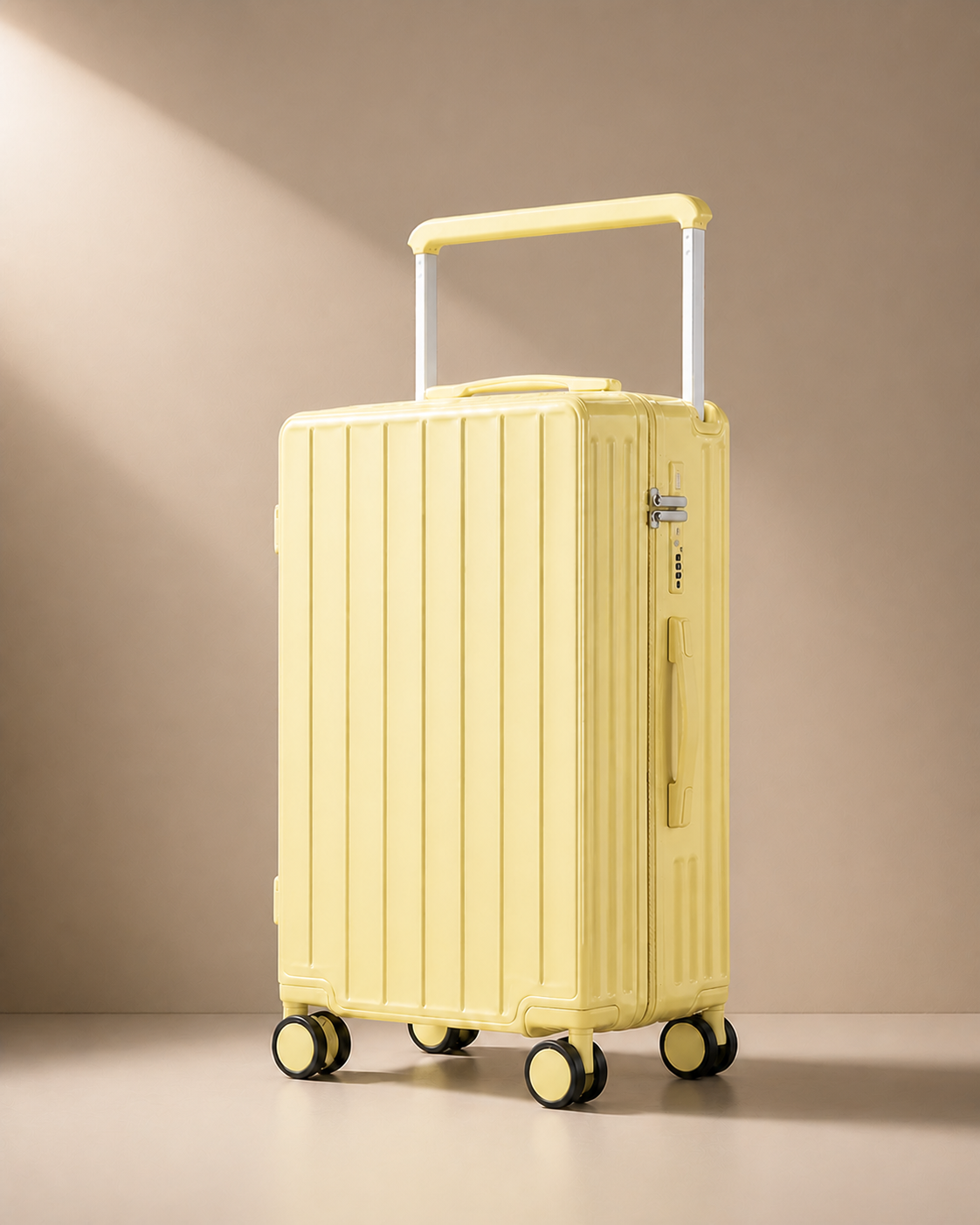 Yellow Veryan 28 inch cabin suitcase with wide pull rod and hard shell finish
