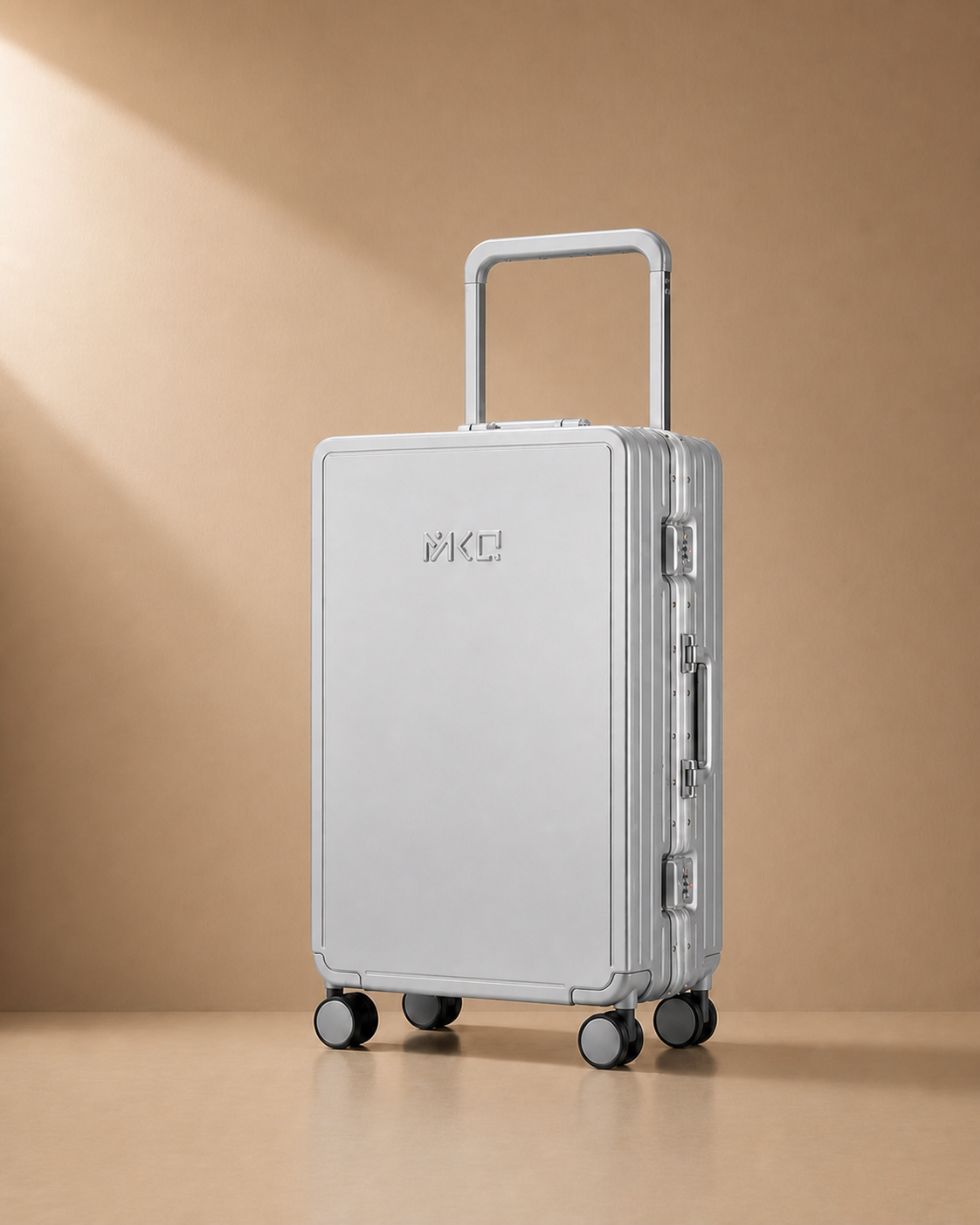 Silver Mevagissey aluminium frame cabin suitcase with secure latch locks