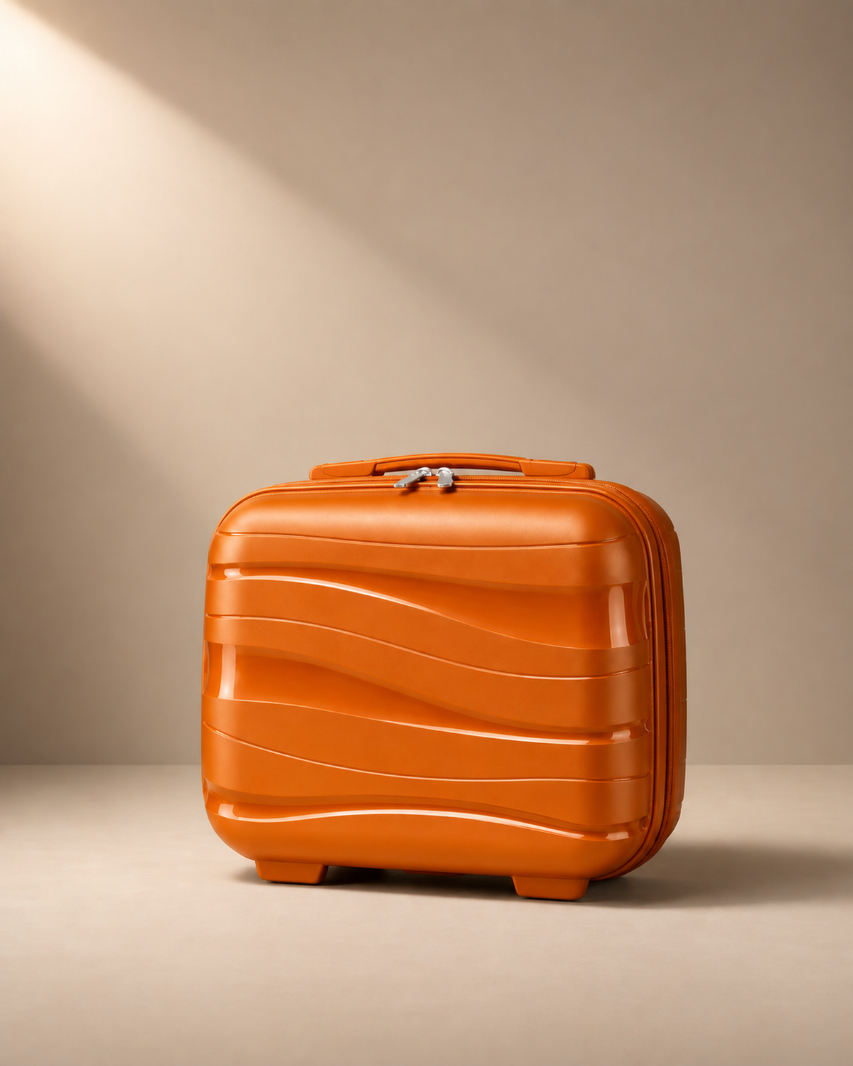 Housel orange 14 inch hard shell travel makeup case with glossy wave design for stylish organised trips.