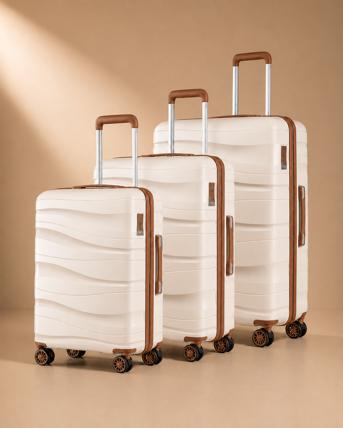 Crovie Large Capacity 3 Piece Hard Shell Suitcase Set - 20/24/28 Inch in Beige