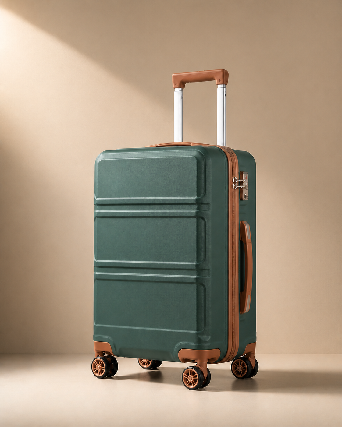 Bamburgh Large Capacity Hard Shell Cabin Suitcase - 20/24/28 Inch in Green Brown