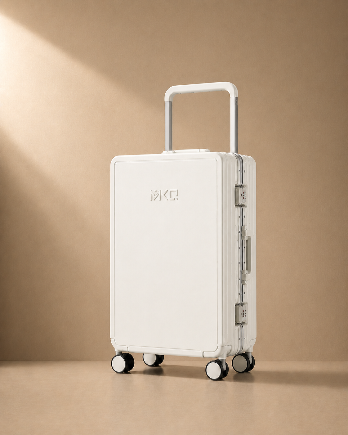 White Mevagissey aluminium frame cabin suitcase with secure latch locks