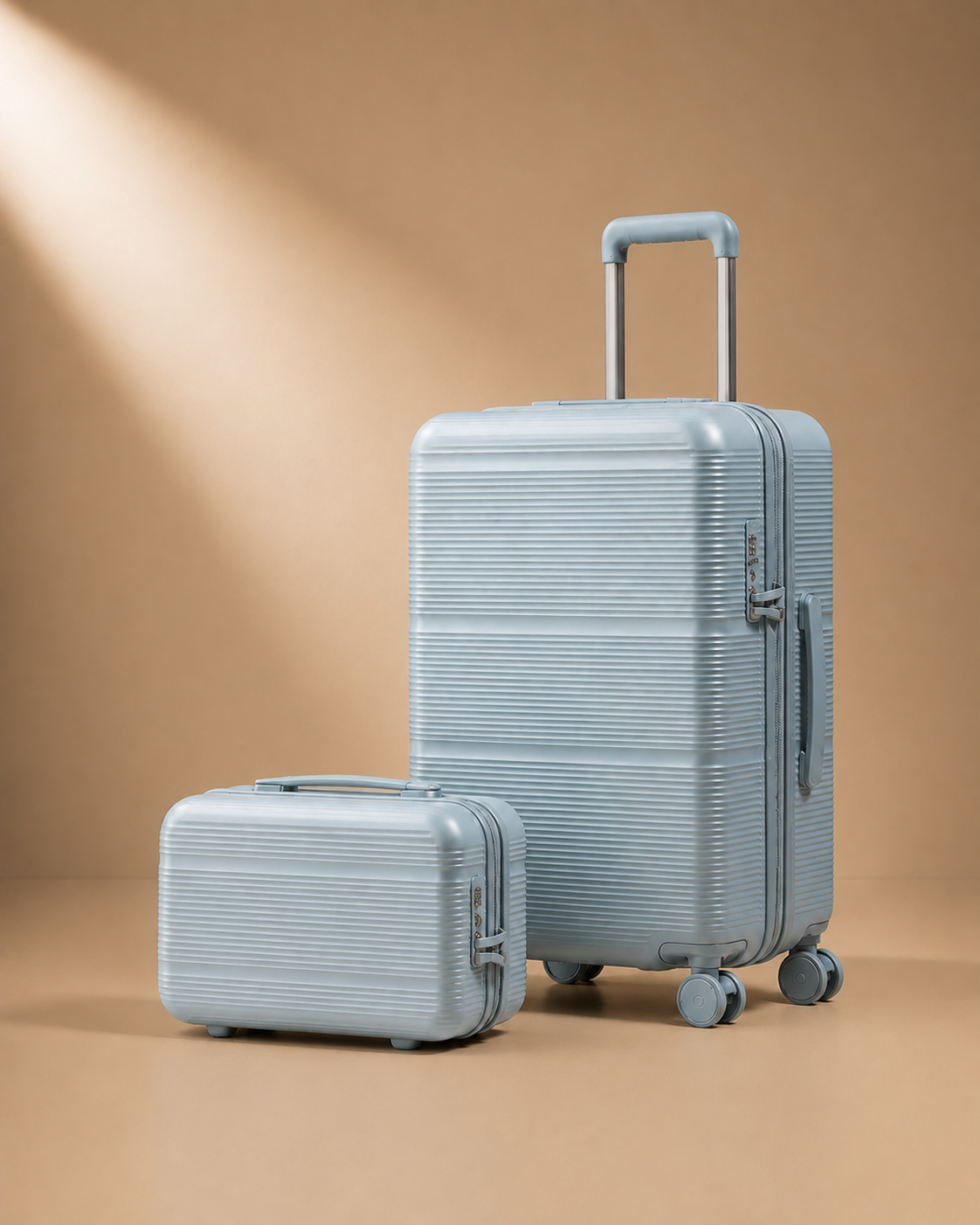 Trebah Travel Makeup Case with Vanity Case - Ice Blue 13 and 20 Inch Set