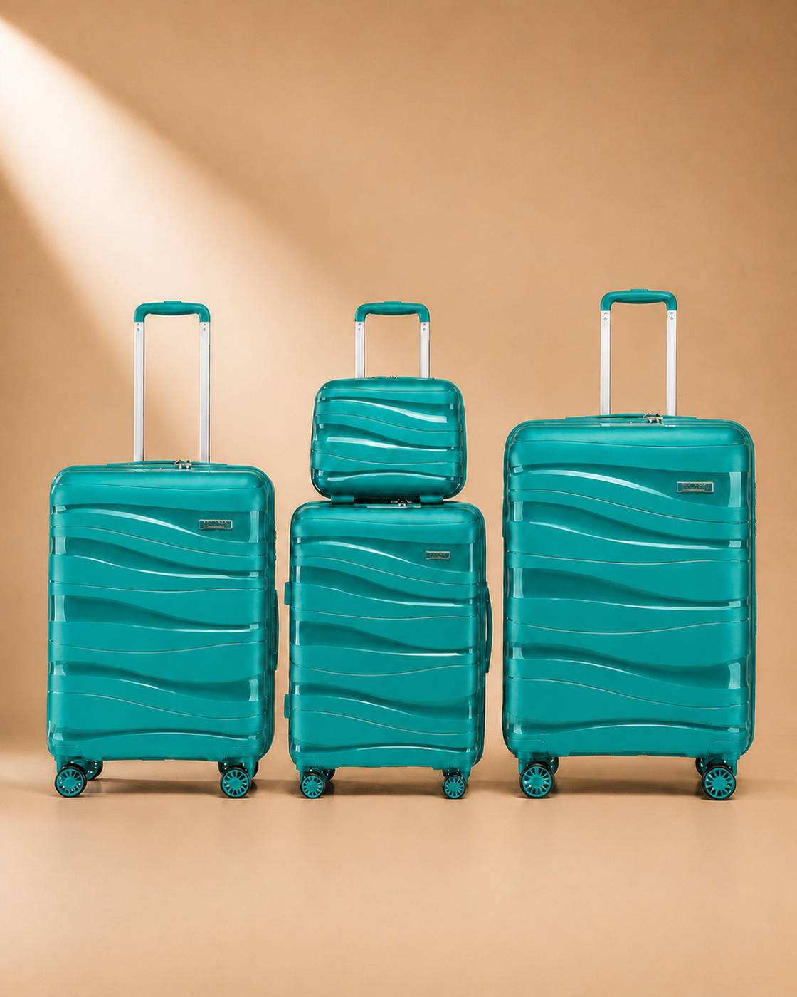 Rhosneigr 4 Piece Hard Shell Suitcase Set - Green colour variant. Premium studio product photography with clean continuous background and polished hard shell suitcase finish.