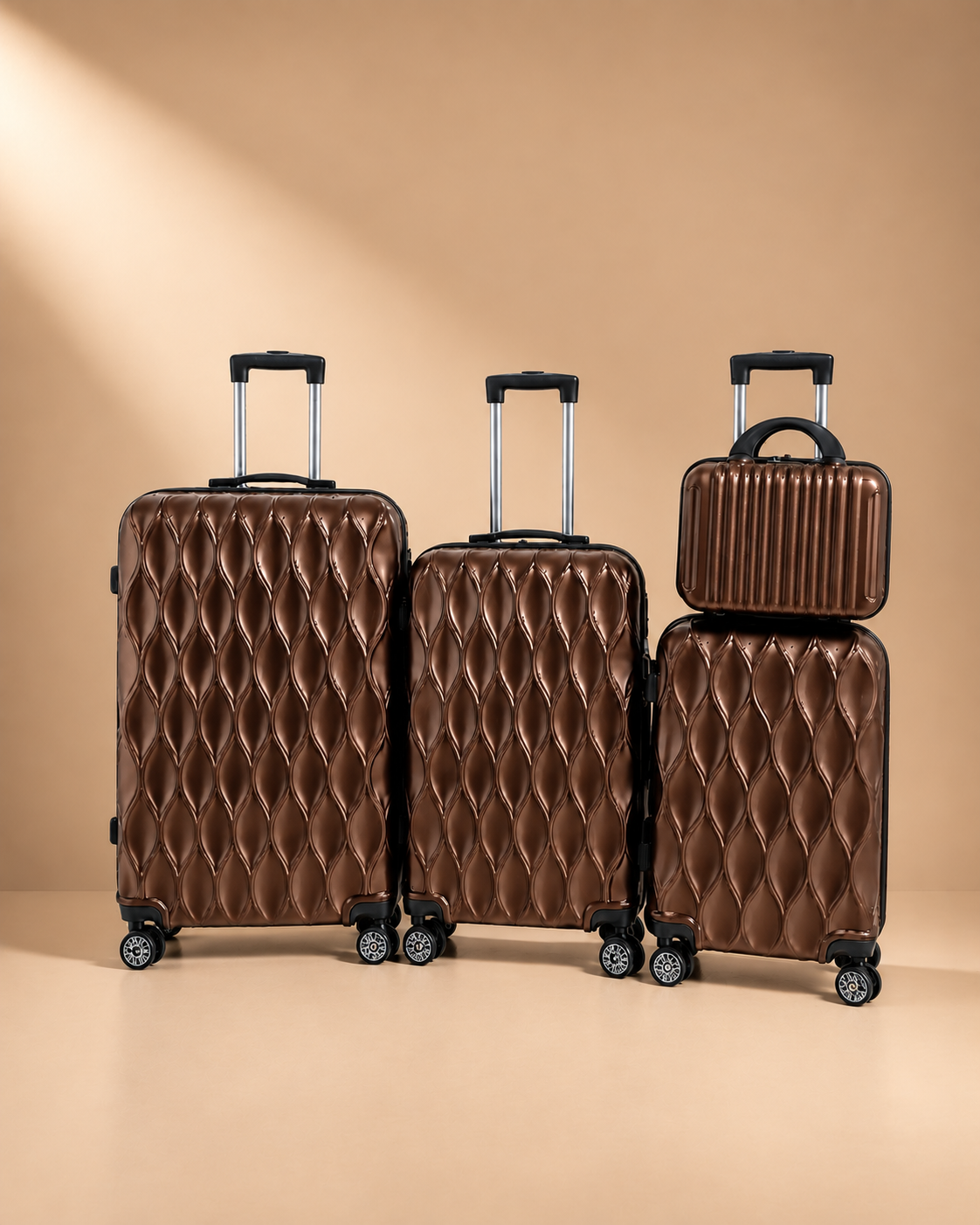 Anstruther bronze 4 piece hard shell suitcase set with matching travel bag and premium spinner wheels