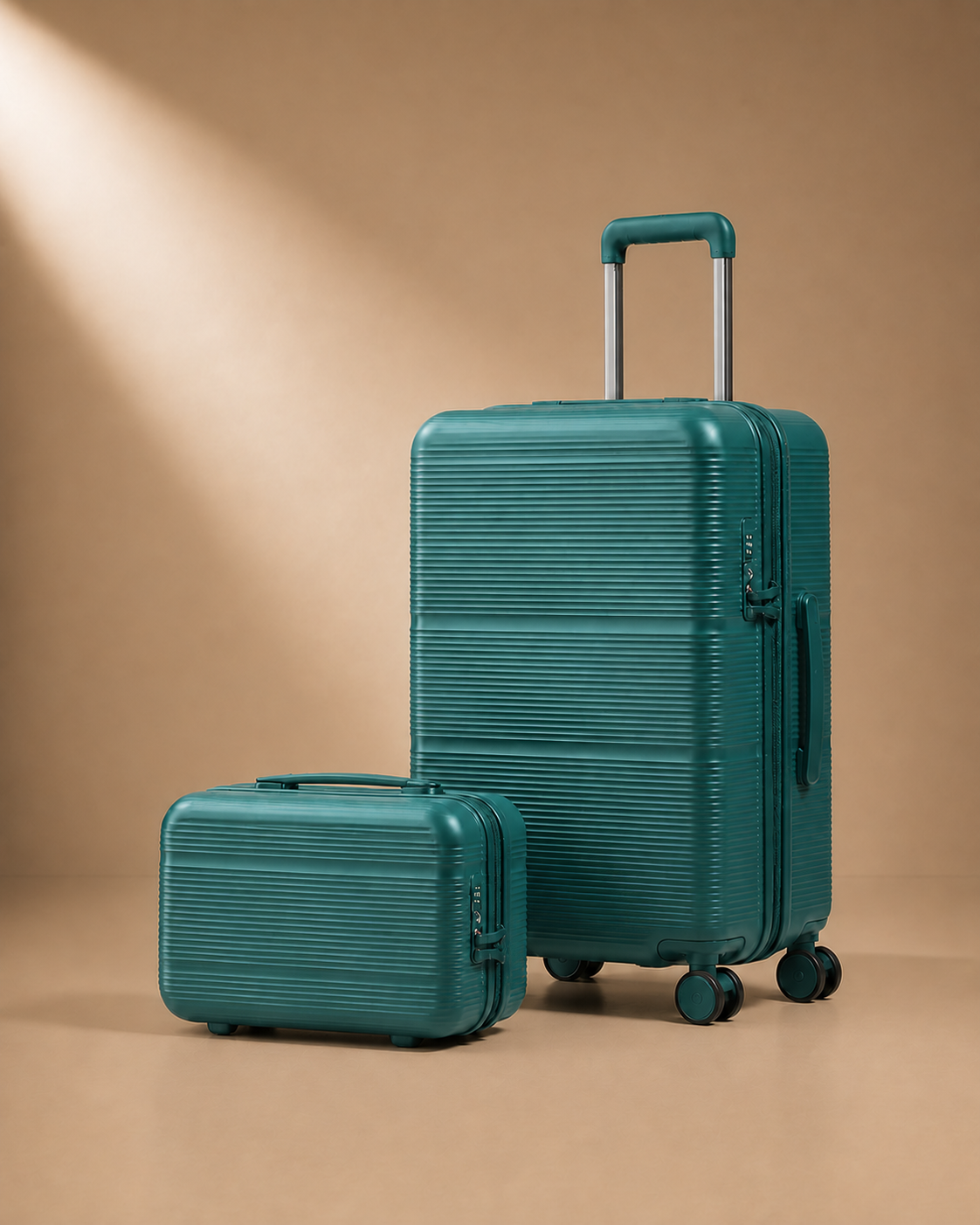 Trebah Travel Makeup Case with Vanity Case - Peacock Blue 13 and 20 Inch Set