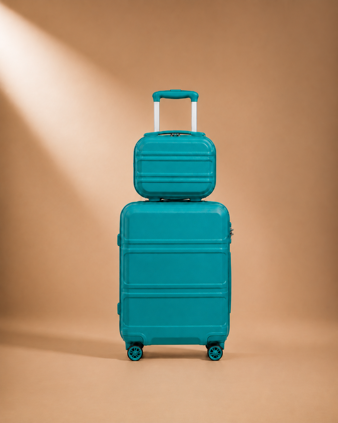 Tenby turquoise two-piece suitcase set — premium studio product view