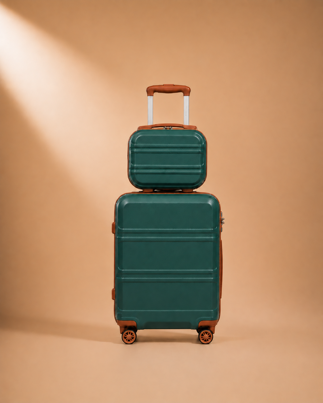 Tenby dark teal and brown two-piece suitcase set — premium studio product view