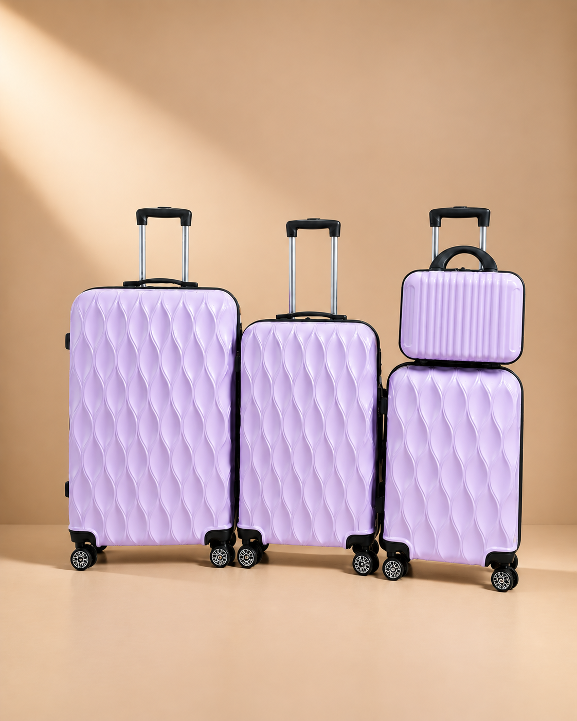 Anstruther lavender 4 piece hard shell suitcase set with matching travel bag and smooth spinner wheels