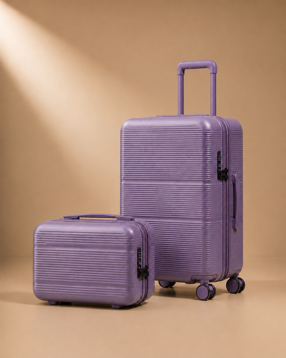 Trebah Travel Makeup Case with Vanity Case - Purple 13 and 20 Inch Set