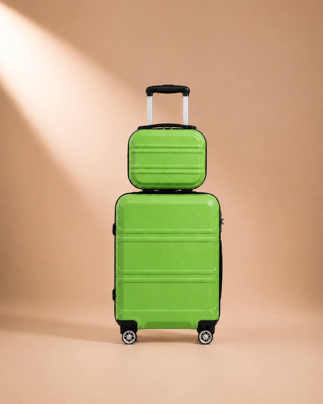 Tenby green two-piece suitcase set — premium studio product view