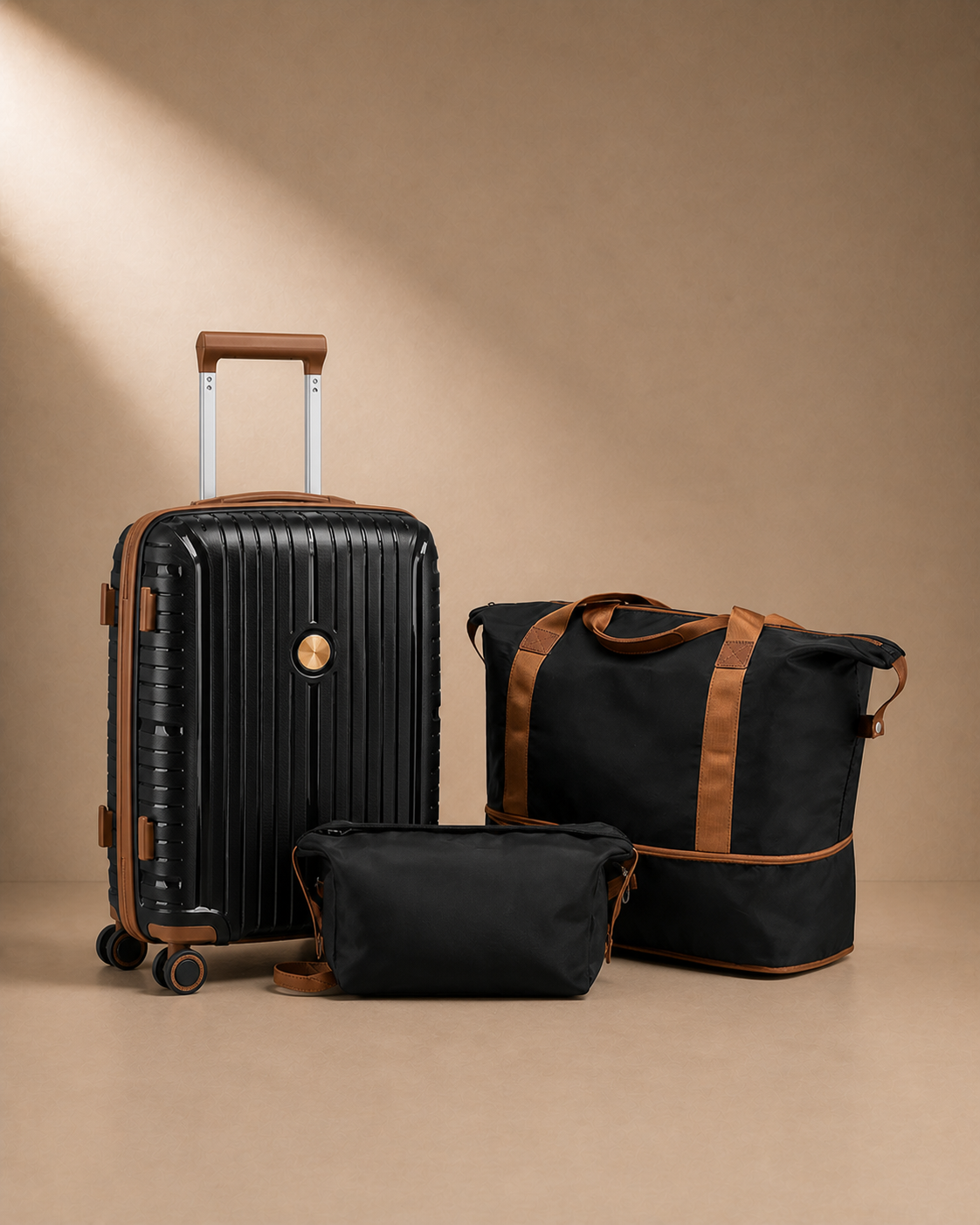 Clovelly 3 Piece Trolley Suitcase Set - 20/24/28 Inch in Black 3 Piece set