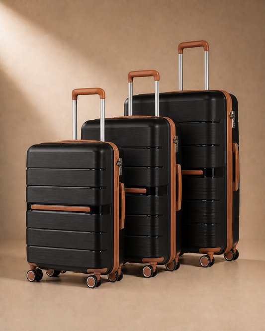 Bibury 2 Piece Hard Shell Suitcase Set with Travel Bag in Black