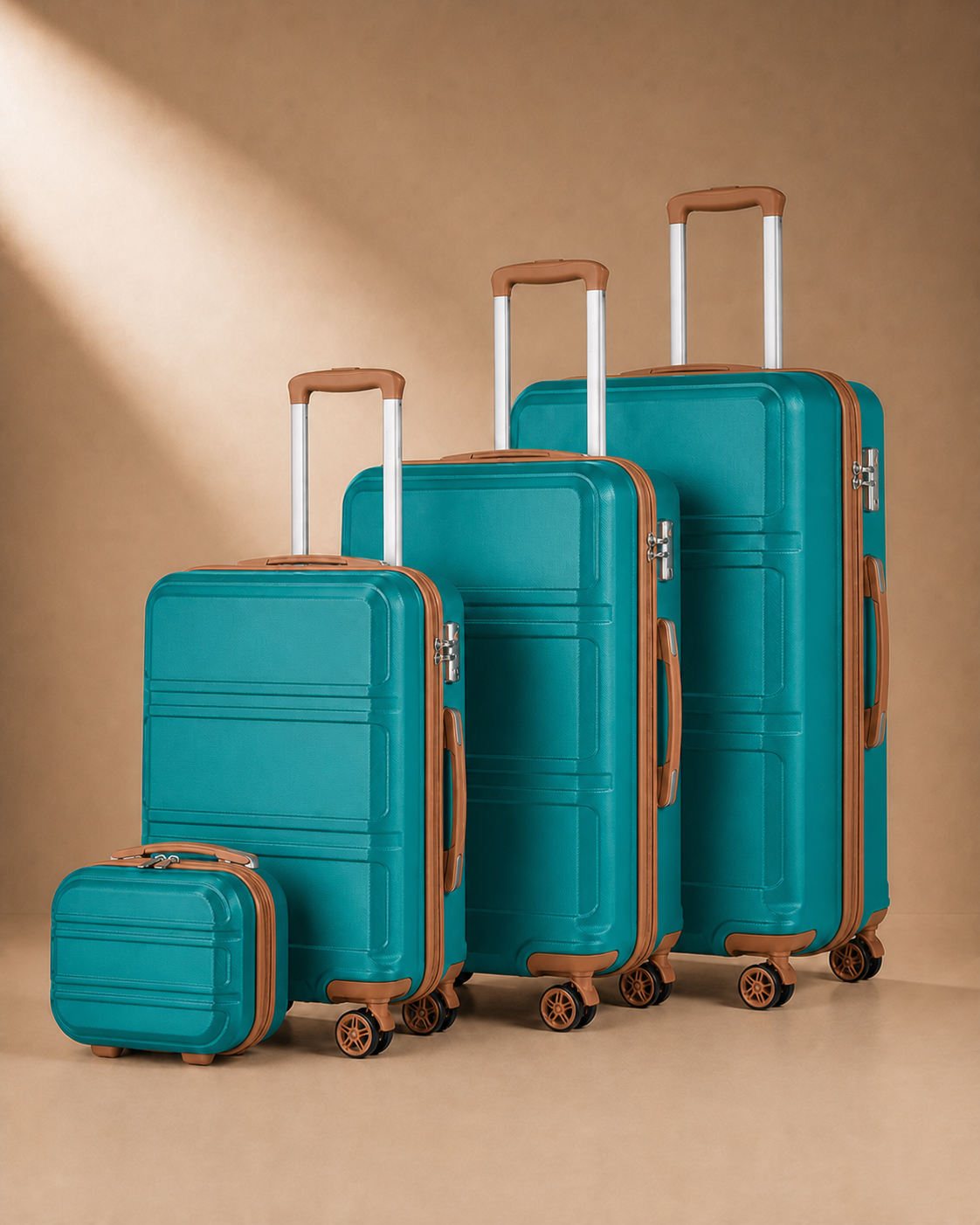 Mwnt 4 Piece Hard Shell Suitcase Set with 20/24/28 Inch Suitcases in Teal