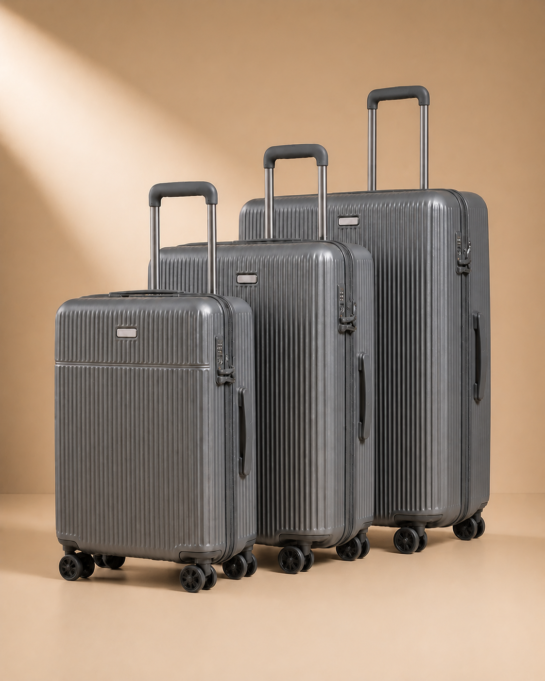 Barmouth 3 Piece Hard Shell Suitcase Set in Grey, 21/24/28 Inch