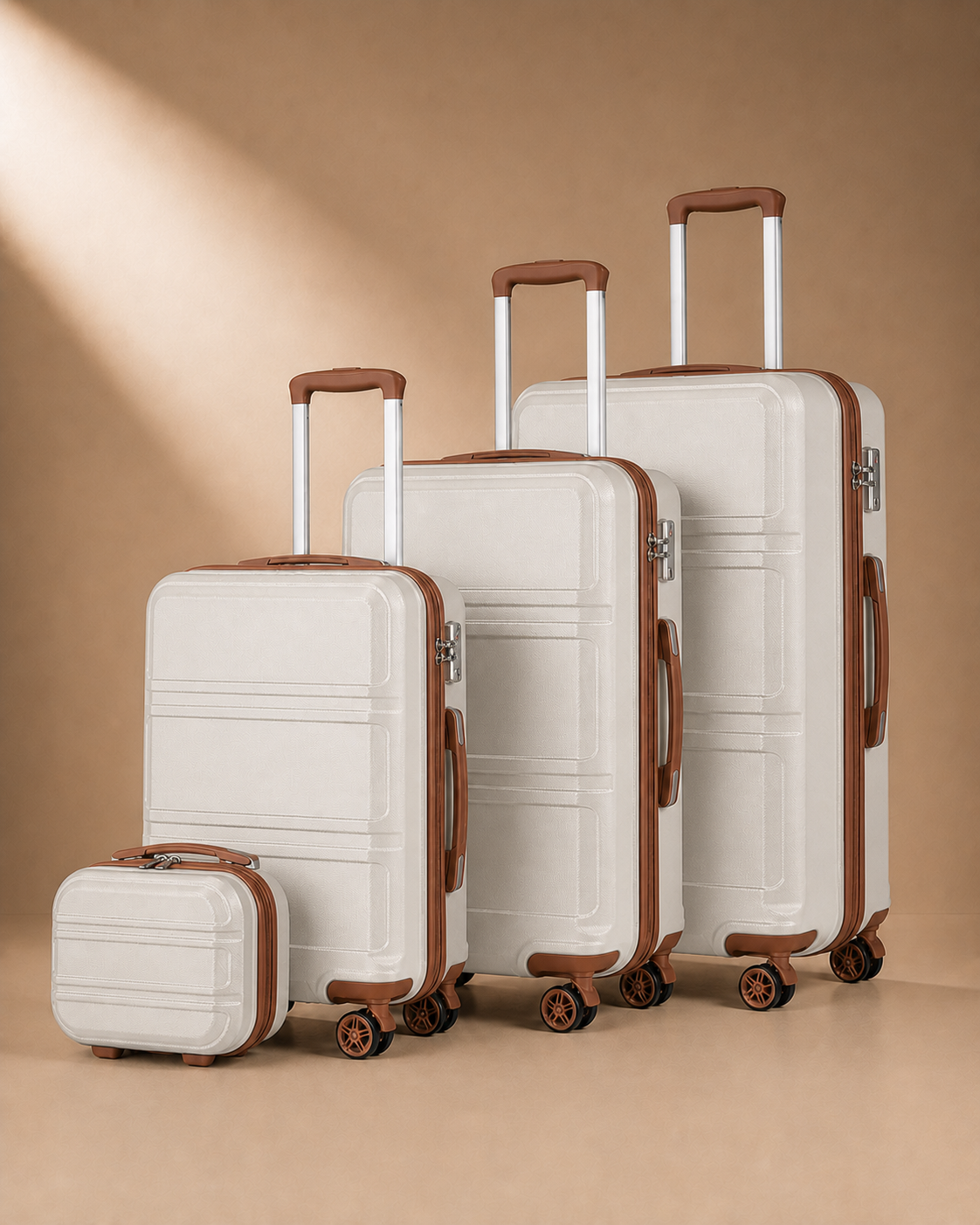 Mwnt 4 Piece Hard Shell Suitcase Set with 20/24/28 Inch Suitcases in Beige