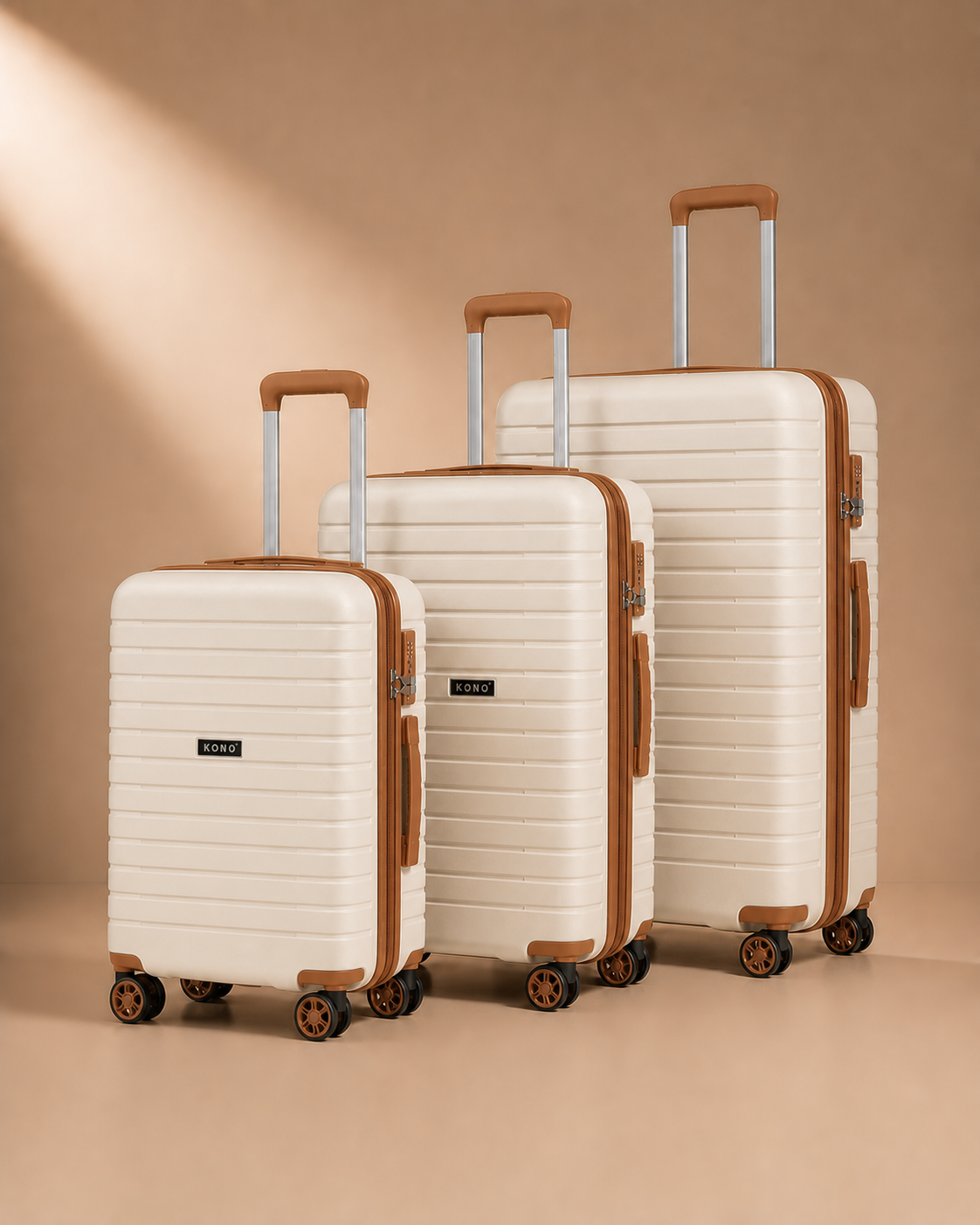 Nefyn 3 Piece Hard Shell Suitcase Set - 20/24/28 Inch with Cup Holder in Beige