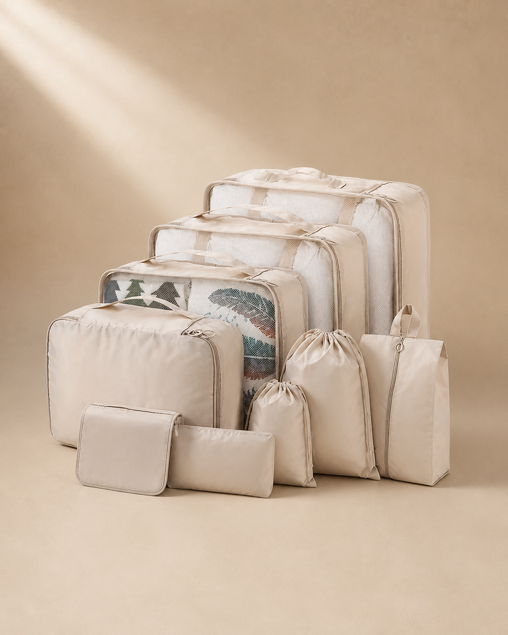 Malham 9 Piece Travel Compression Packing Cubes in Beige