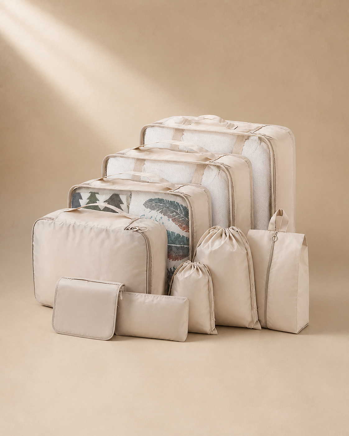 Malham 9 Piece Travel Compression Packing Cubes in Beige