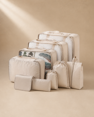 Malham 9 Piece Travel Compression Packing Cubes in Beige